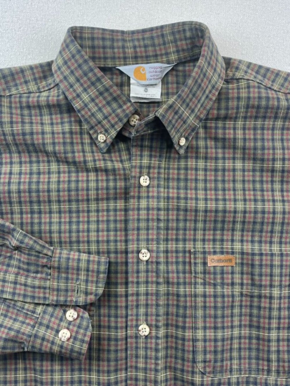 Carhartt Vintage Button Down Men's Shirt L Green Plaid